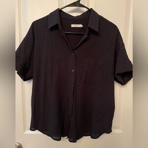 Rag & Bone Black Lenny Swiss Dot Short Sleeve Button Down Shirt Sz. S/P